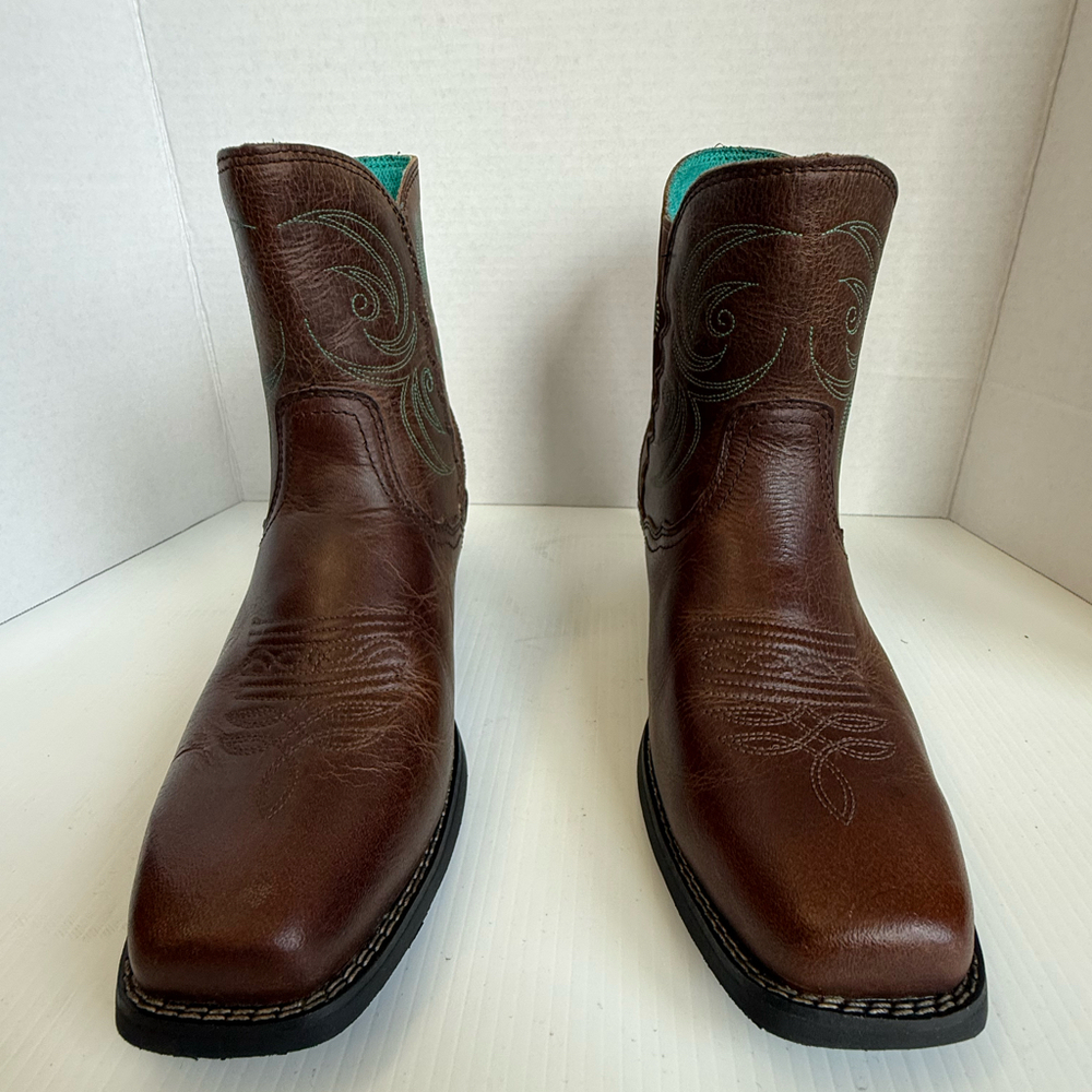 Justin Women’s L9514 Brown Leather Western Cowboy Boots Turquoise Size 10B